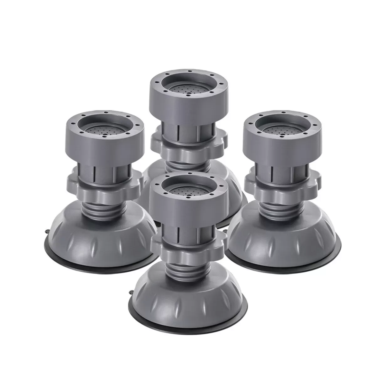 INF Justerbara tvättmaskinsfötter (4-pack) - Halkfria sugkoppsupphöjande stabilisatorer för tvättmaskin/torktumlare, grå,