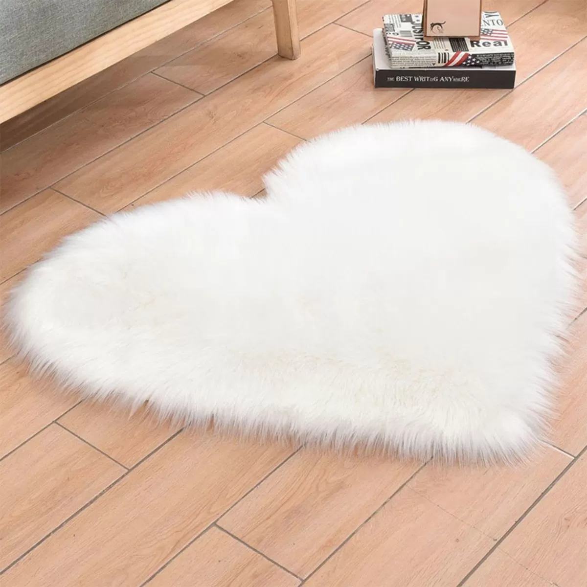 INF Hjärtformad fuskullmatta - Plysch fluffig matta, mjuk yta, overlockad kant, lättskött Stor