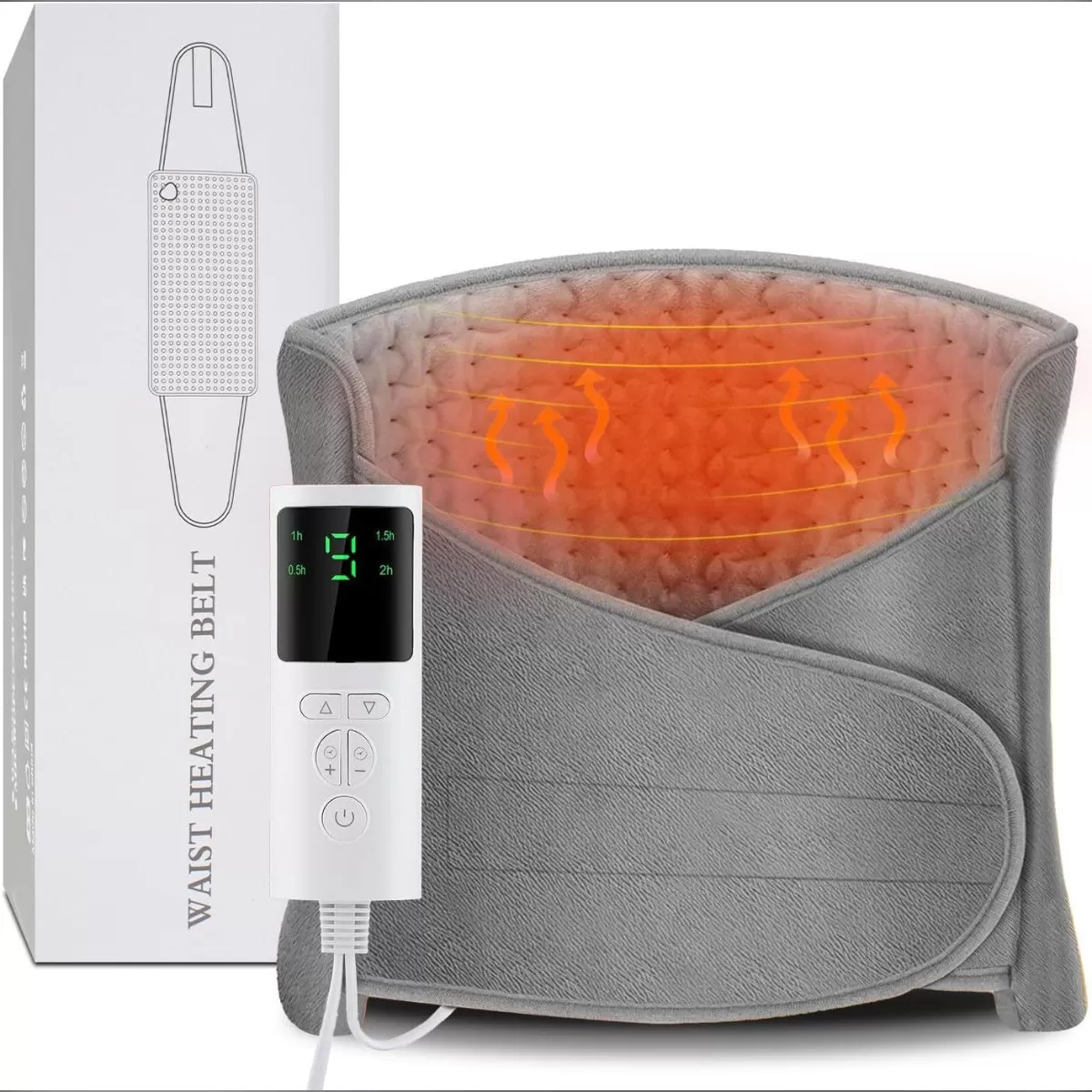 INF Värmebälte för midja Grå - Elektriskt värmebälte med 9-nivå temperaturkontroll 39°C-55°C, maskintvättbar, 220-240V 75W,