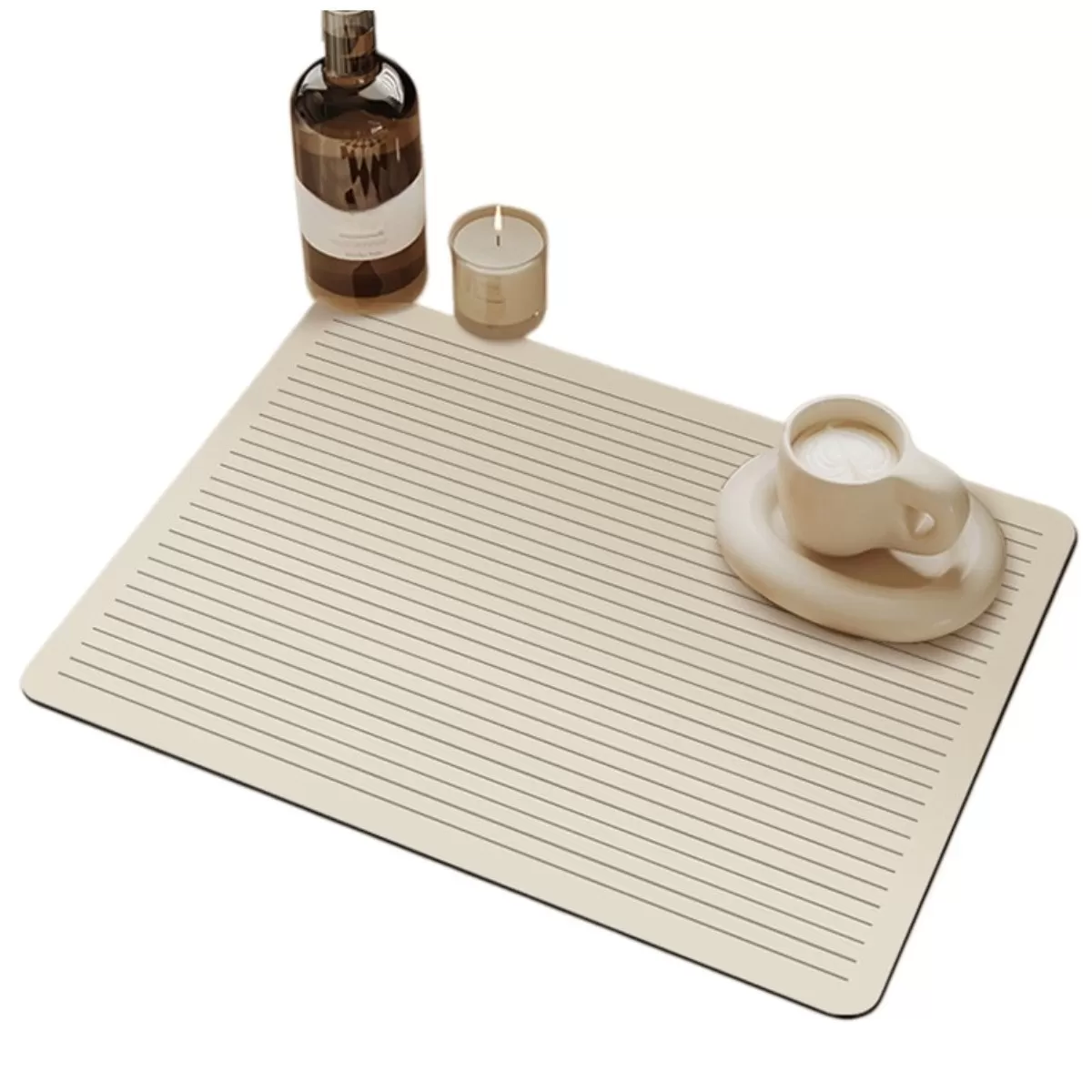 INF Köksavriningsmatta 40x50cm (3.5mm) - Off-white Tech-tyg, absorberande, halkfri och värmebeständig bänkmatta för kaffemaskin