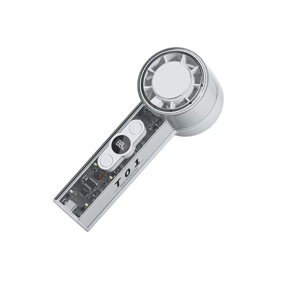 INF Transparent uppladdningsbar handhållen fläkt med 100-nivå, digital display, LED, 3000mah, Type-C Vit