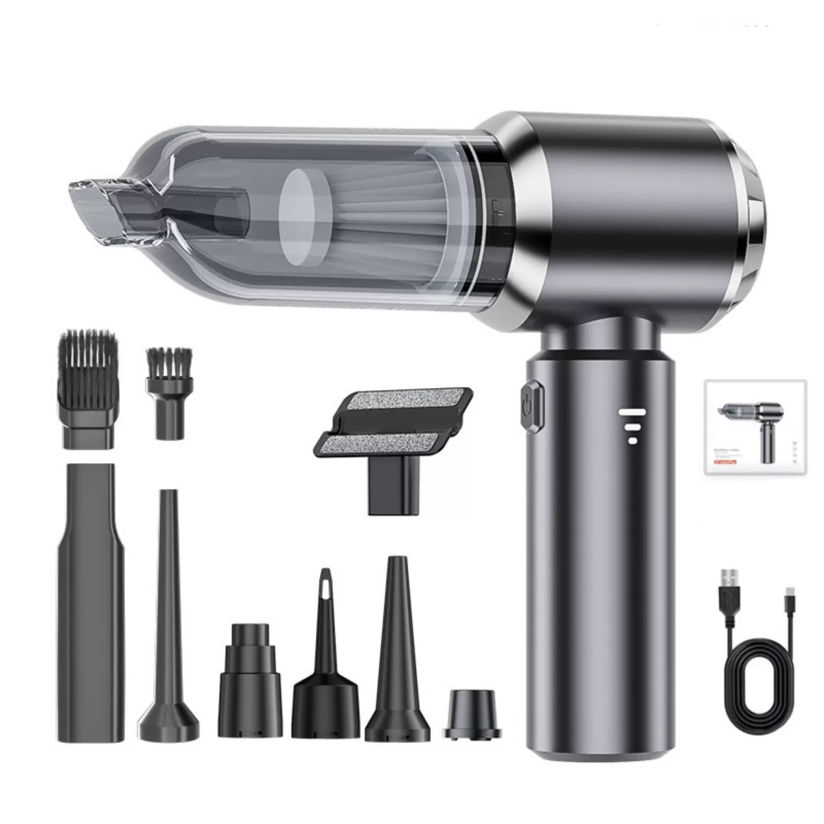 INF Sladdlös borstlös bil-dammsugare med Type-C-laddning, digital batteriindikator, 16000Pa sugkraft, 6000mAh – pistolgrå