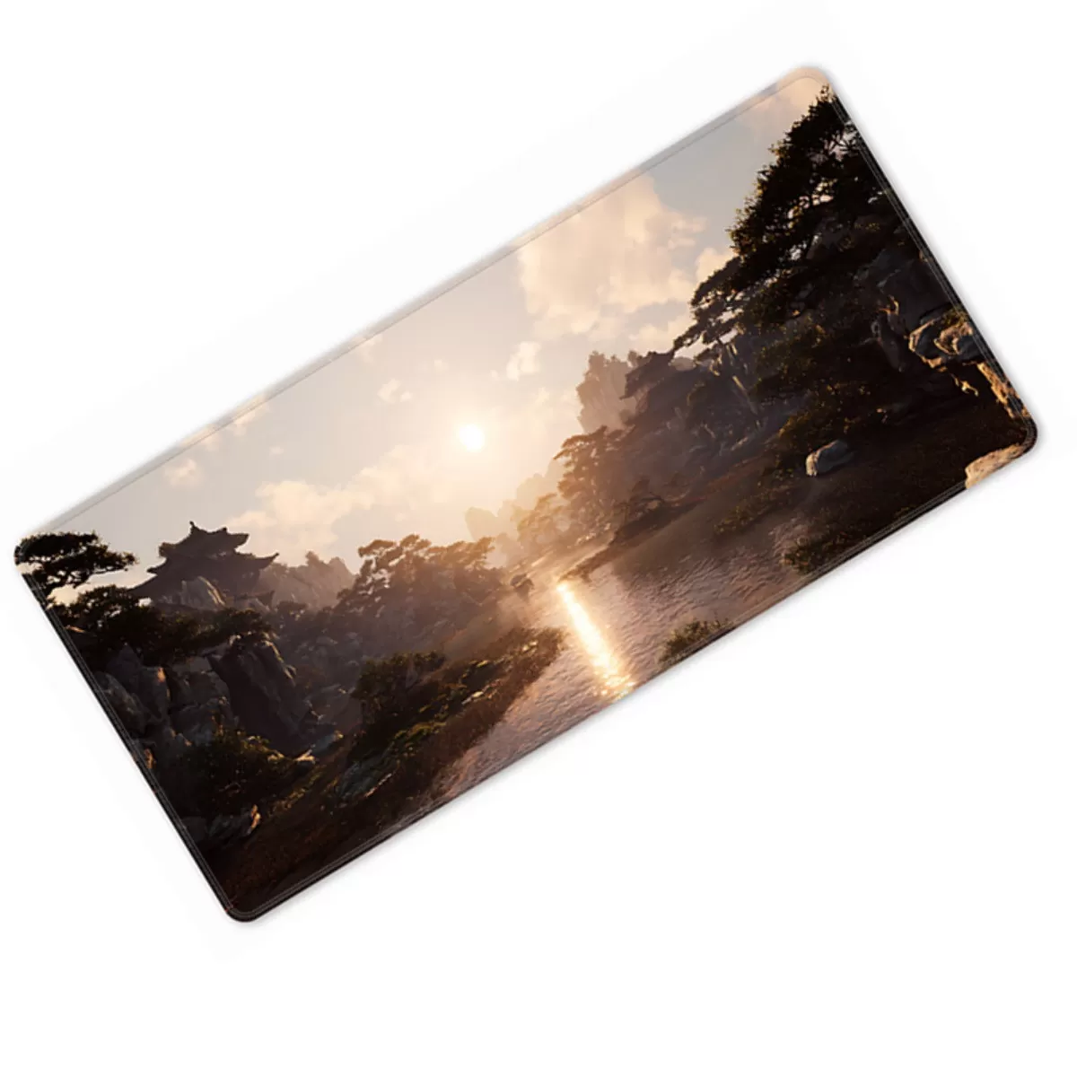 INF Kinesisk stil förlängd musmatta - halksäker sömsydd kant, tvättbar gummibas, stor kontors- och gamingmatta