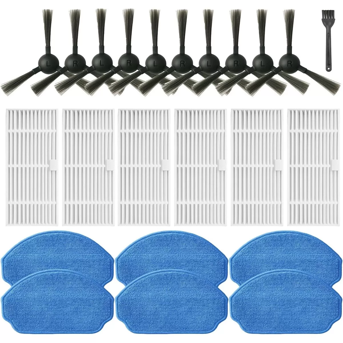 INF Robotdammsugartillbehörsset - 10 nylon sidoborstar, 6 HEPA-filter, 6 mikrofibermoppar, kompatibelt med BR151 och G20
