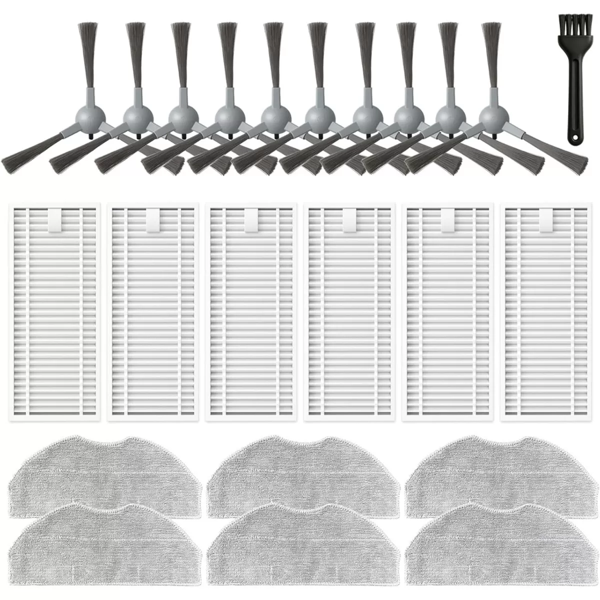INF Robotdammsugarreservdelar Set - 10 nylon sidoborstar, 6 HEPA-filter, 6 moppdukar - kompatibelt med ROPVACNIC S1, Tipdiy