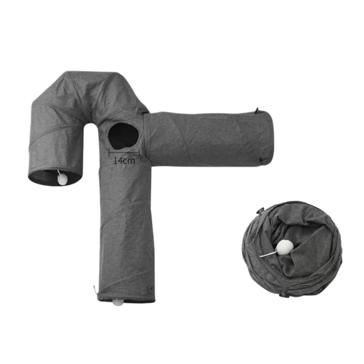 INF Vikbar canvas 4-hål 3-vägs kattunnel - hopfällbar reptålig lektunnel för inomhuskatter