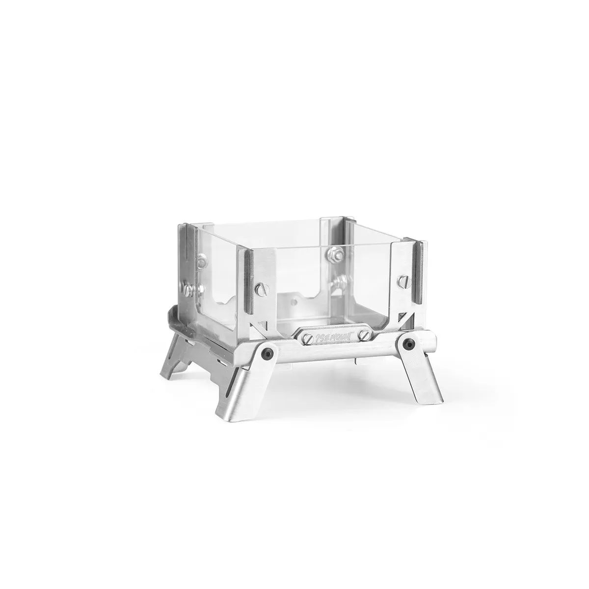 INF Mini bordseldstad för utomhus - Rostfritt stål, hopfällbar portabel eldställ med 2mm borosilikatglas, Silver, kompakt