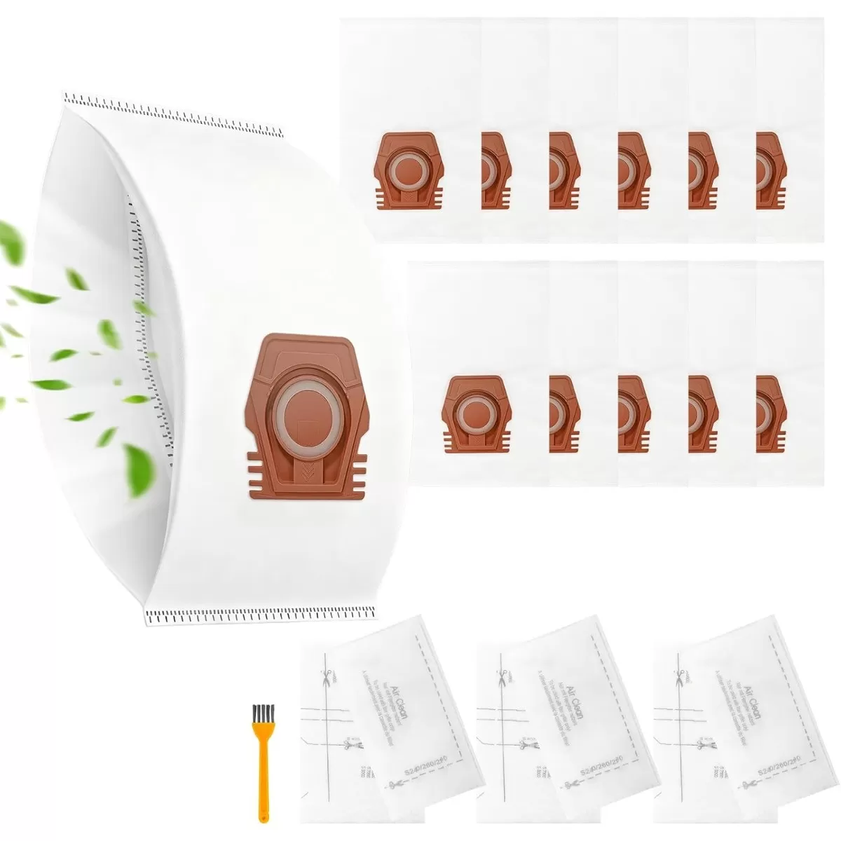 INF Reservdammkassar 12-pack kompatibelt med Miele och Guard1 Hoover - ABS + icke-vävt material, med AirCean-filter och Vit+Brun