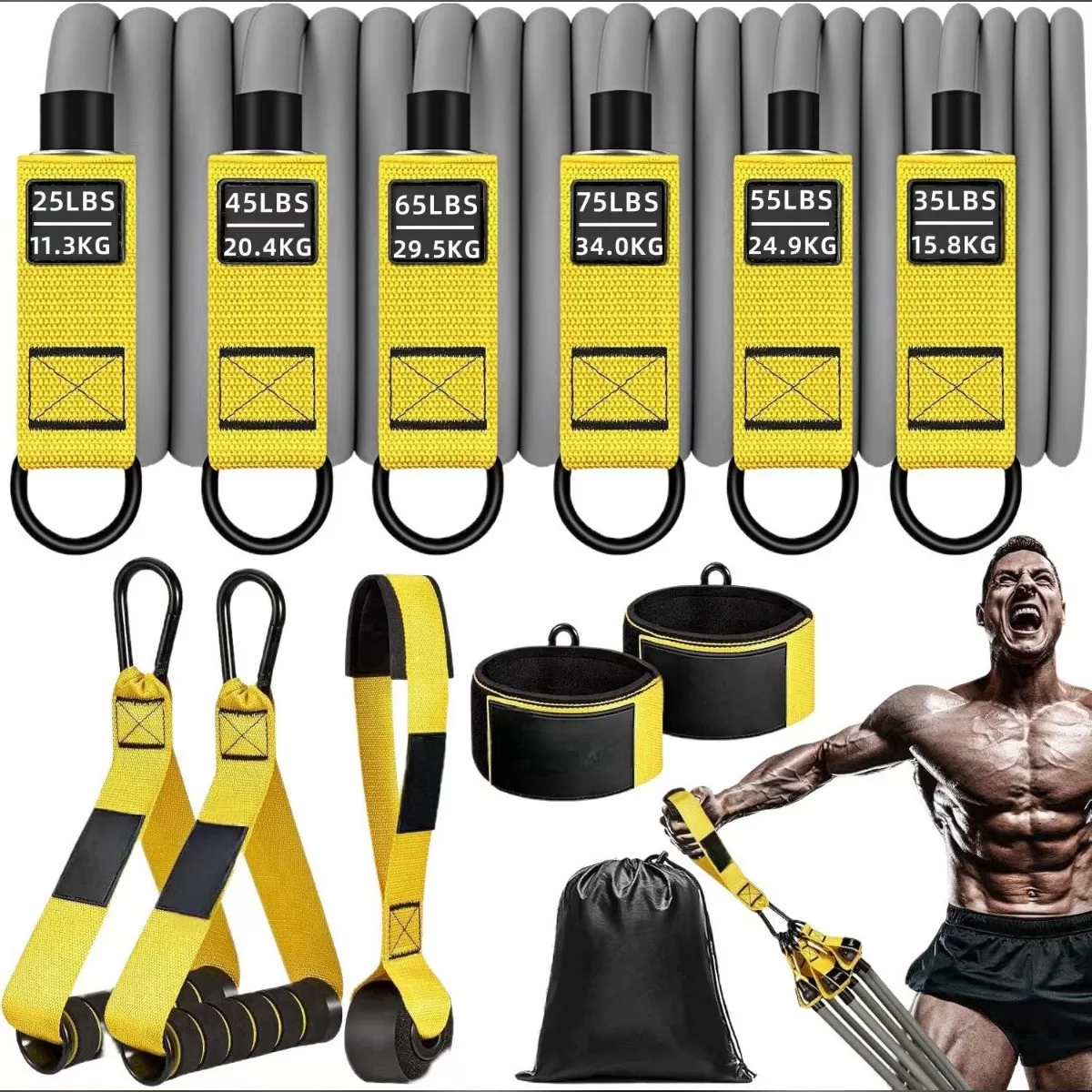 INF 12-delars 300lbs multifunktions motståndsbandset – latex och nylon för hemmagym