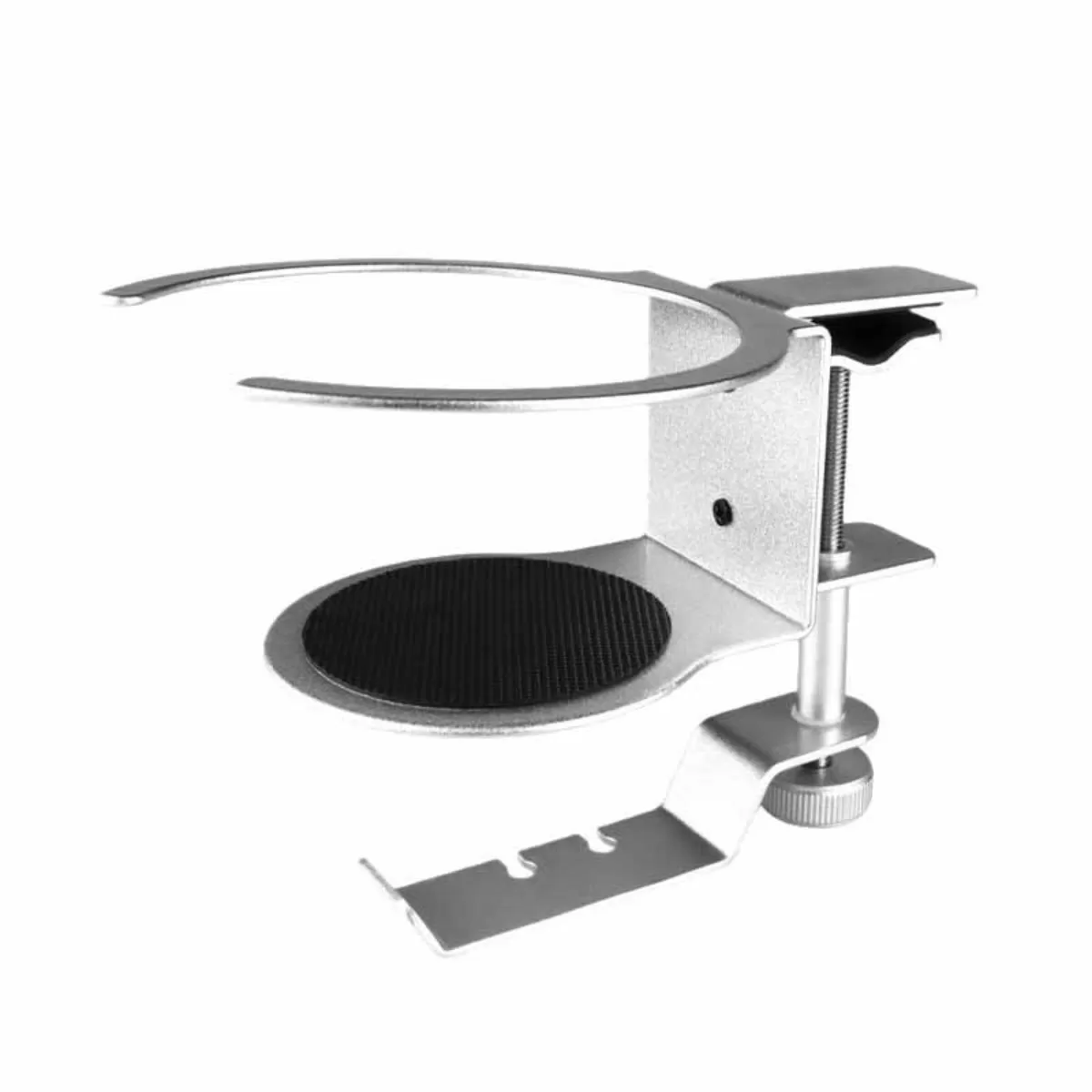 INF Silverfärgad aluminiumlegering 2-i-1 hörlurskrok och skrivbordsmugghållare - 360 graders roterande klämmonterad