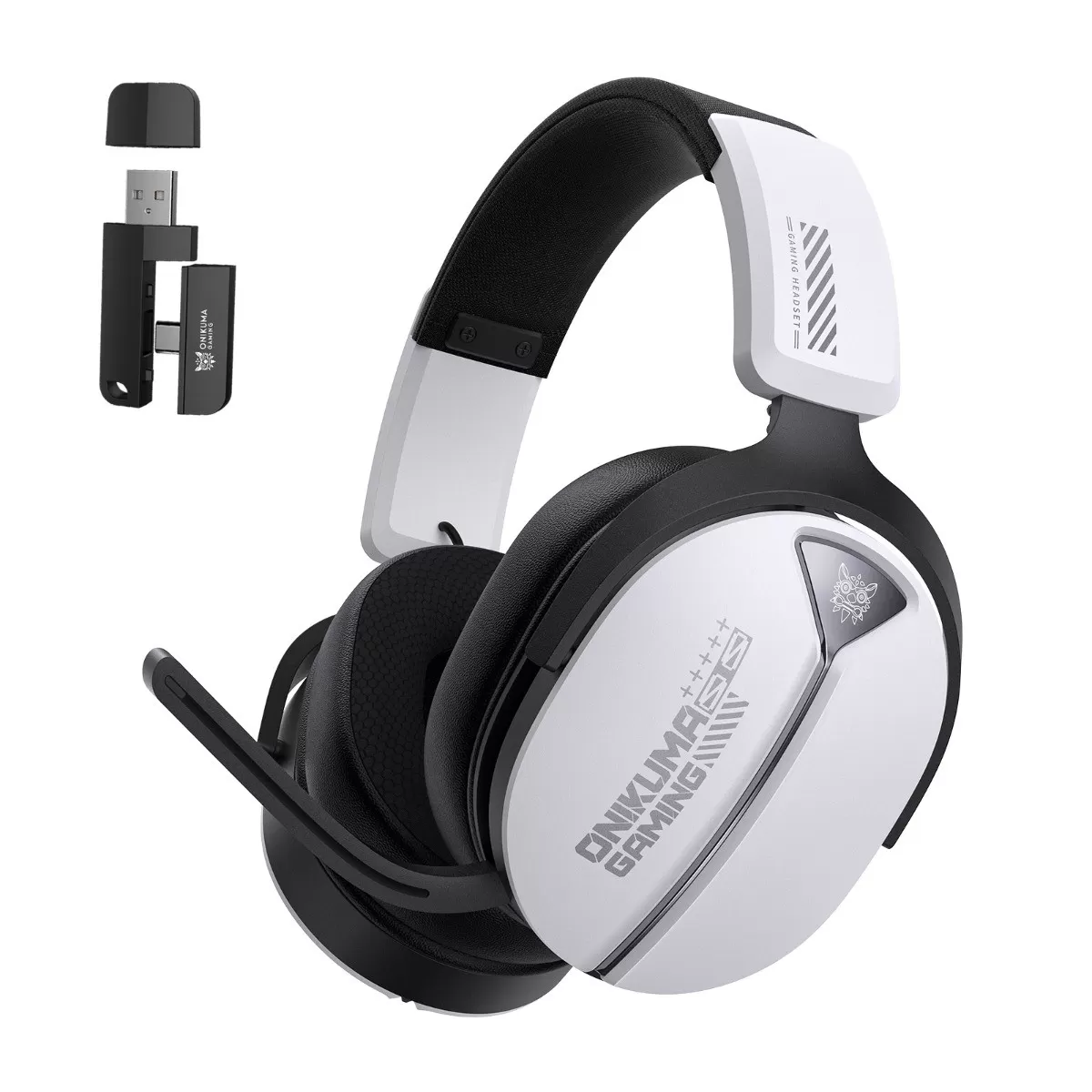 INF Trådlöst Over-Ear Gamingheadset Tri-Mode (Bluetooth 5.3 / 2.4G / Kabel) – Lång batteritid, Låg latens, Inbyggd mikrofon Vit