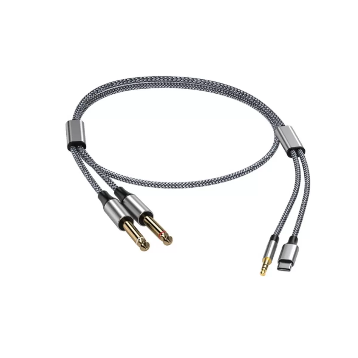 INF 3-i-1 till dubbel 6,35 mm ljudkabel - flätad legering, DAC-aktiverad HiFi-omvandlare för Lightning-, USB-C- och 3,5 2,3 m