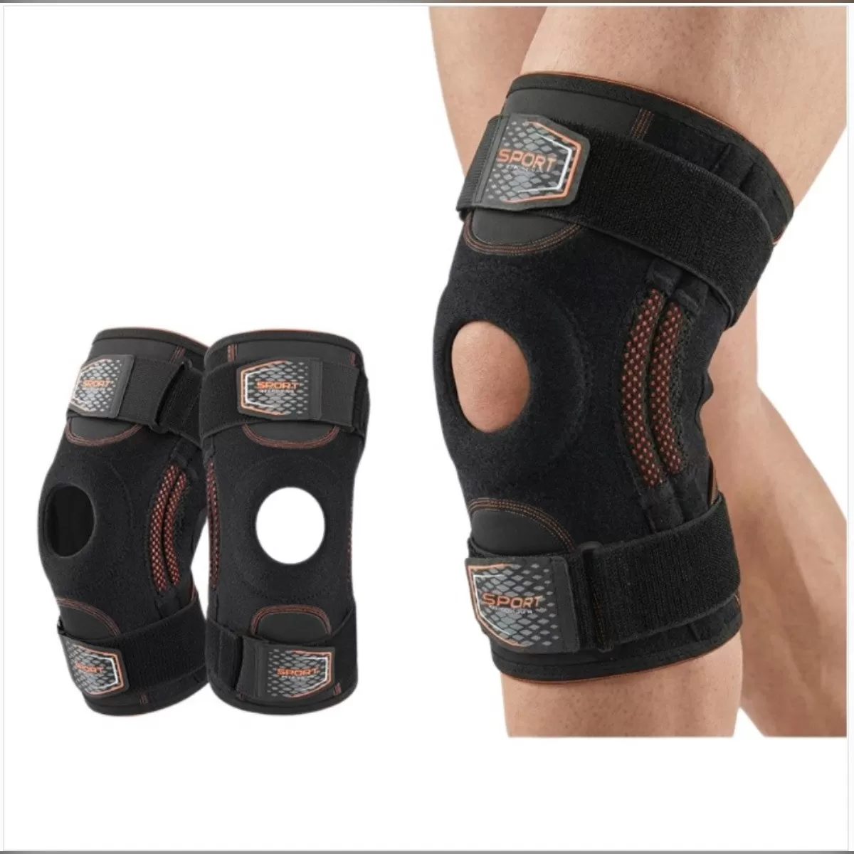 INF Justerbart sportknästöd par med dubbelfjäder patellastabiliserare, neopren och OK-tyg, svart