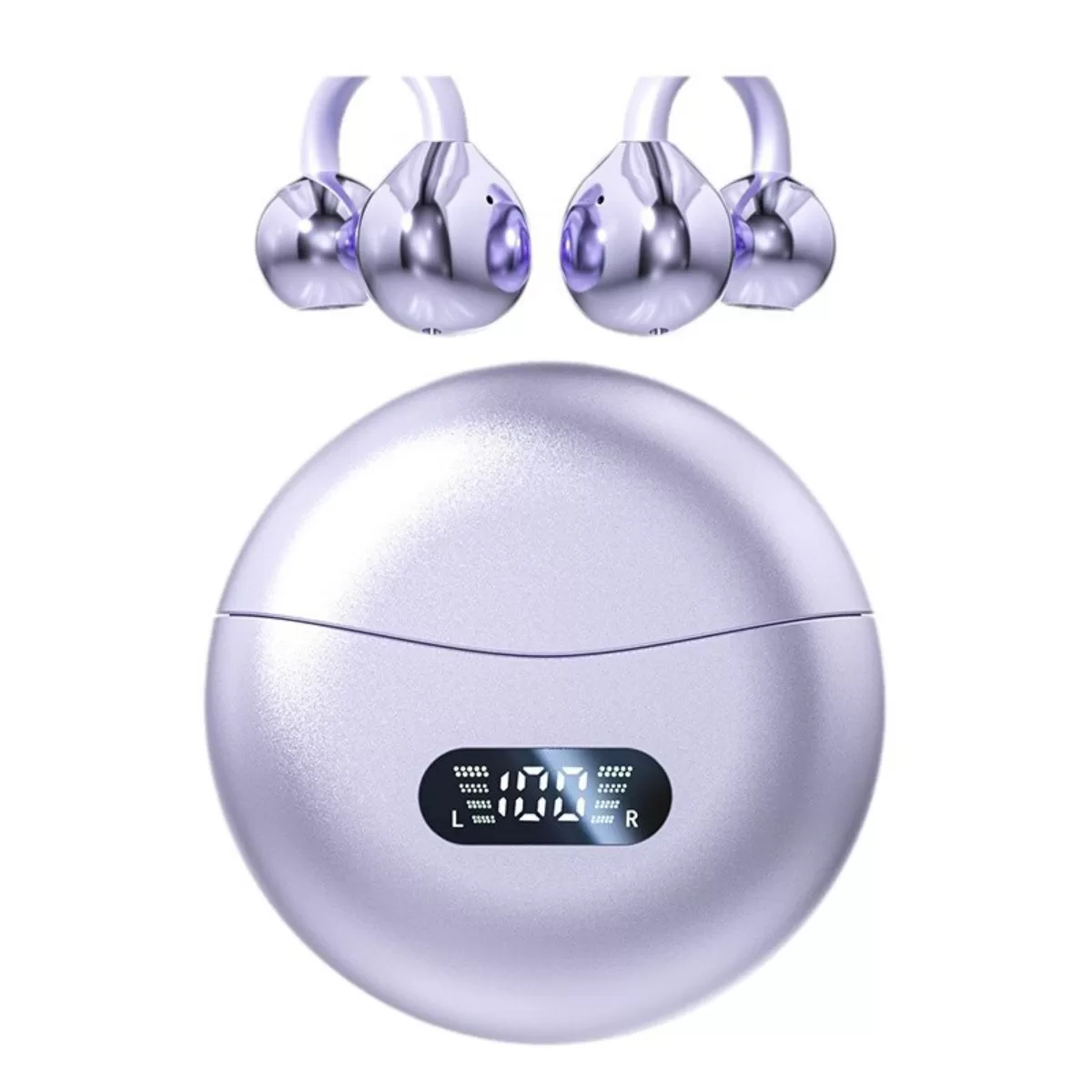 INF Clip-On benledning Bluetooth-headset - vattentätt, brusreducering, helt trådlöst med digital display, låg latens gaming, Lila