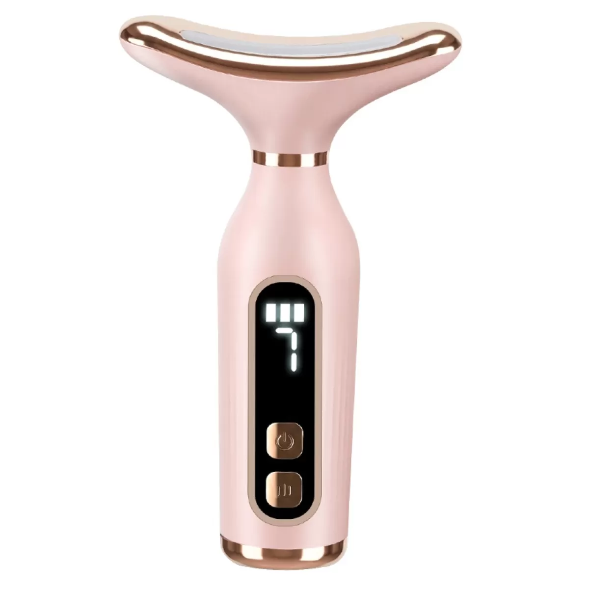 INF 7-färgad LED-massageapparat för ansikte och nacke med värme och 7 vibrationslägen, LCD-skärm, uppladdningsbar bärbar Rosa