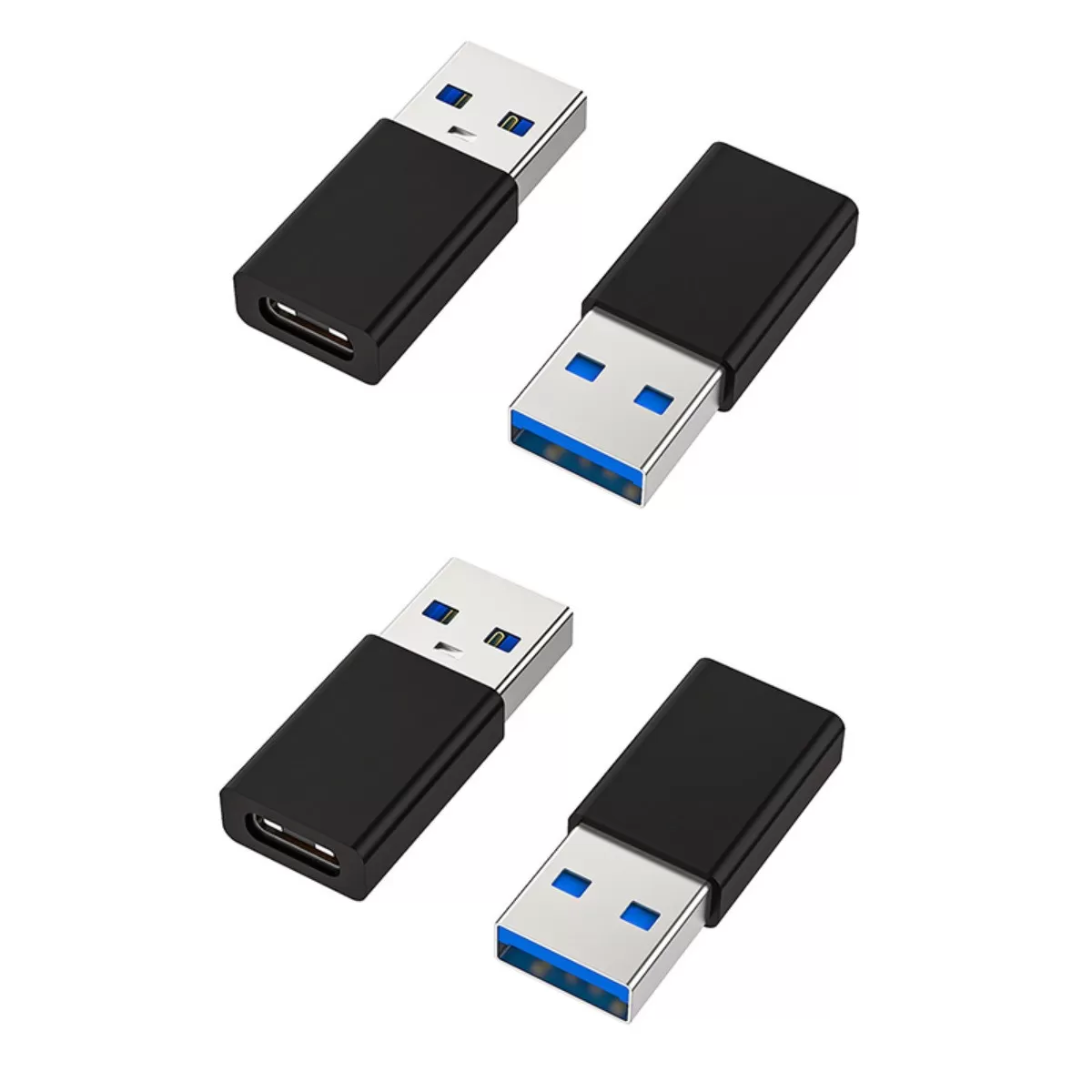 INF Type-C hona till USB A hane-adapter USB 3.0 5Gbps 4-pack – Snabbladdning och dataomvandlare Svart