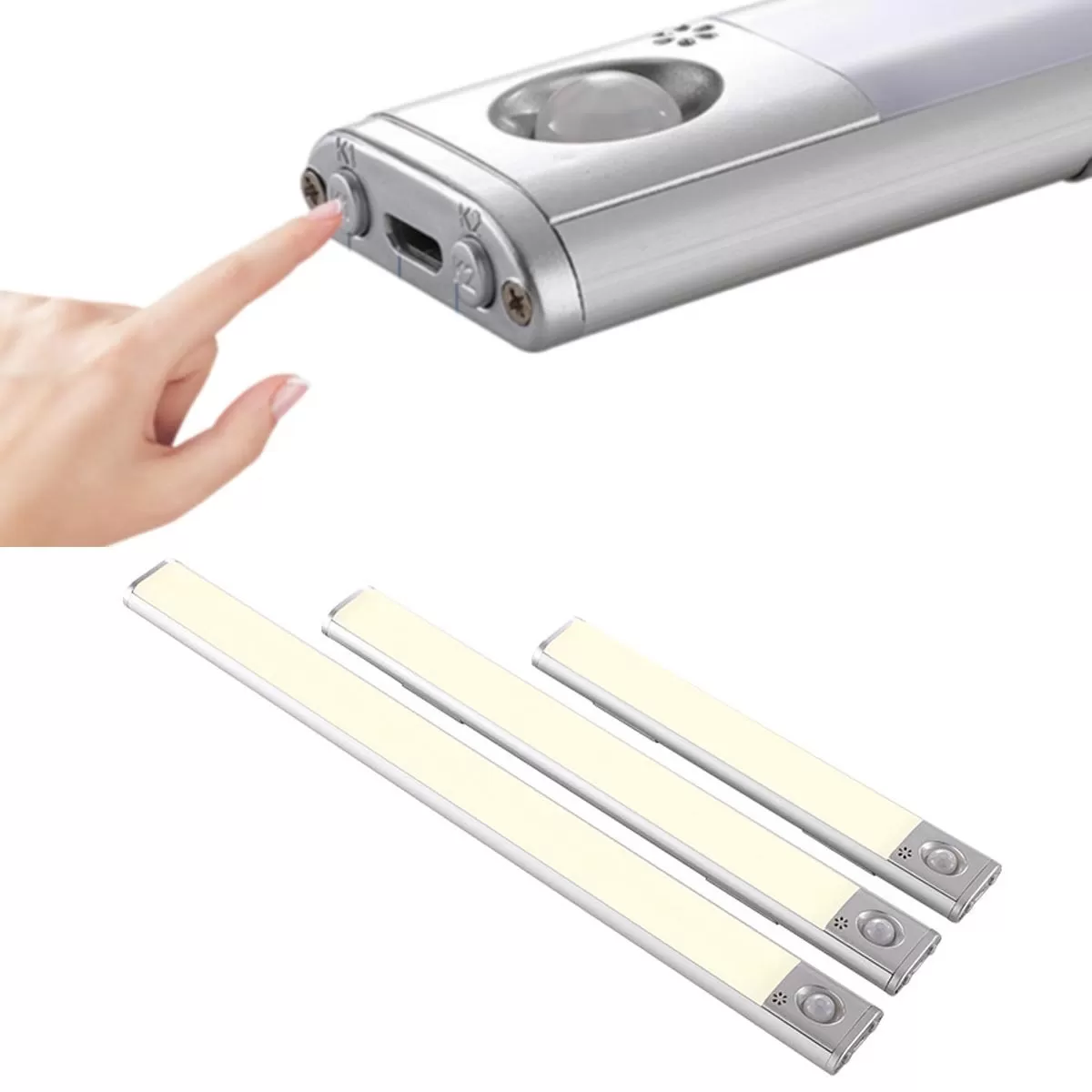 INF Rörelsesensor Trefärgad Uppladdningsbar LED Skåpbelysning – Magnetisk, Dimmbar, 220/300/400mm, 1800mAh, 10h 22 cm