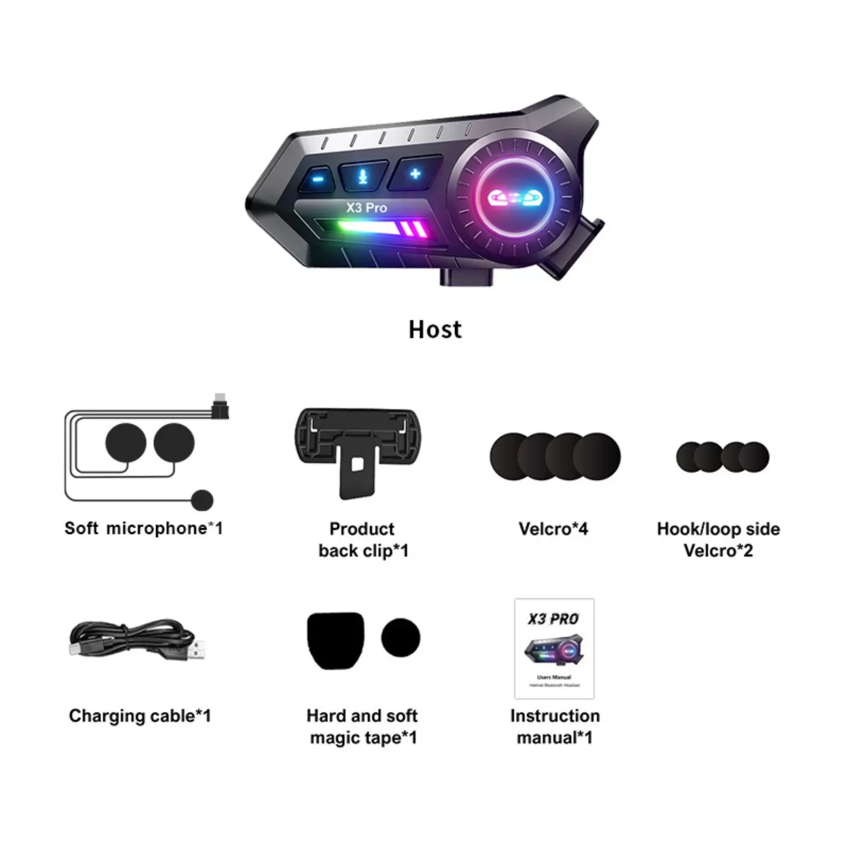 INF Motorcykelhjälm Bluetooth-headset med IP67 vattentät, PurePure brusreducering, mjuk bommikrofon, Bluetooth 6.0 och RGB-ljus