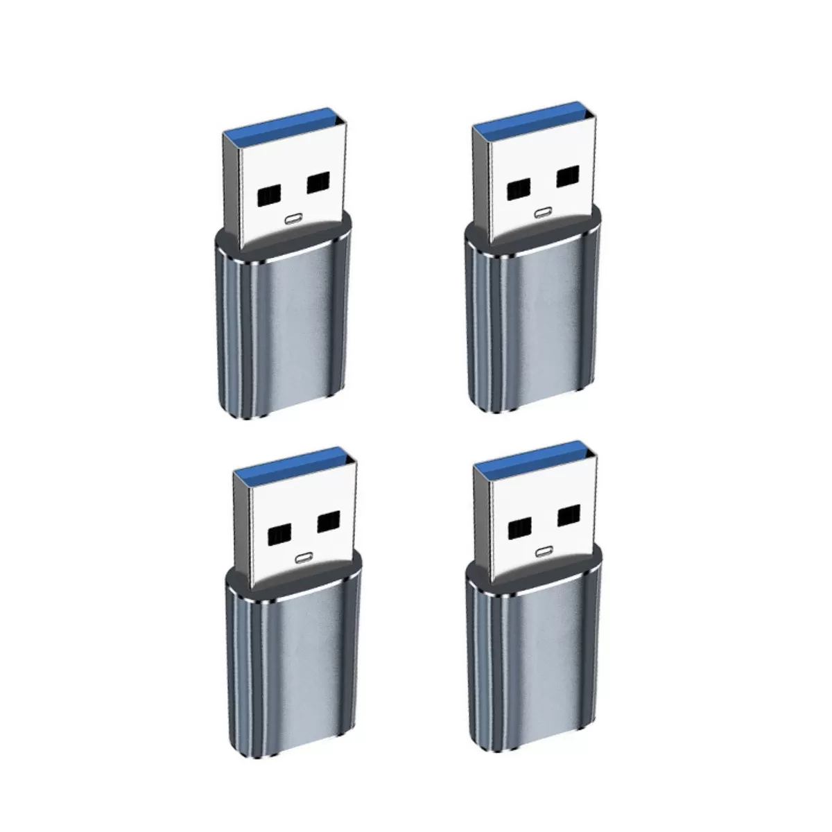 INF USB-C till USB 3.0-adapter 4-pack - Typ-C hona till USB-A 3.0 OTG-konverterare med stöd för snabbladdning Grå