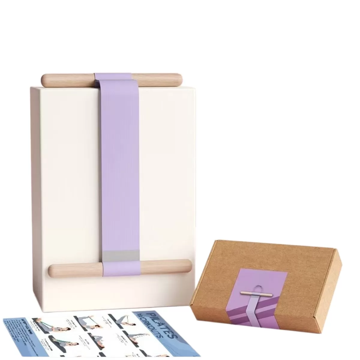 INF Rosa fotpedal-motståndsband med bokträhandtag – latexrem för bålträning, hållningskorrigering och axelrörlighet Lila