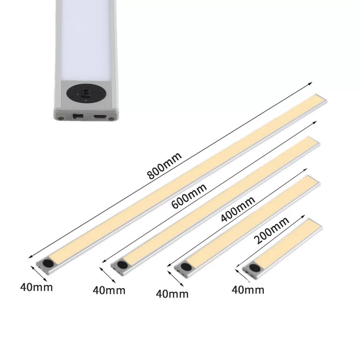 INF Handvågsensor Skåpbelysning - USB-uppladdningsbar Magnetisk Dämpbar LED Under-skåpslampa (20/40/80cm) Silver 40 cm