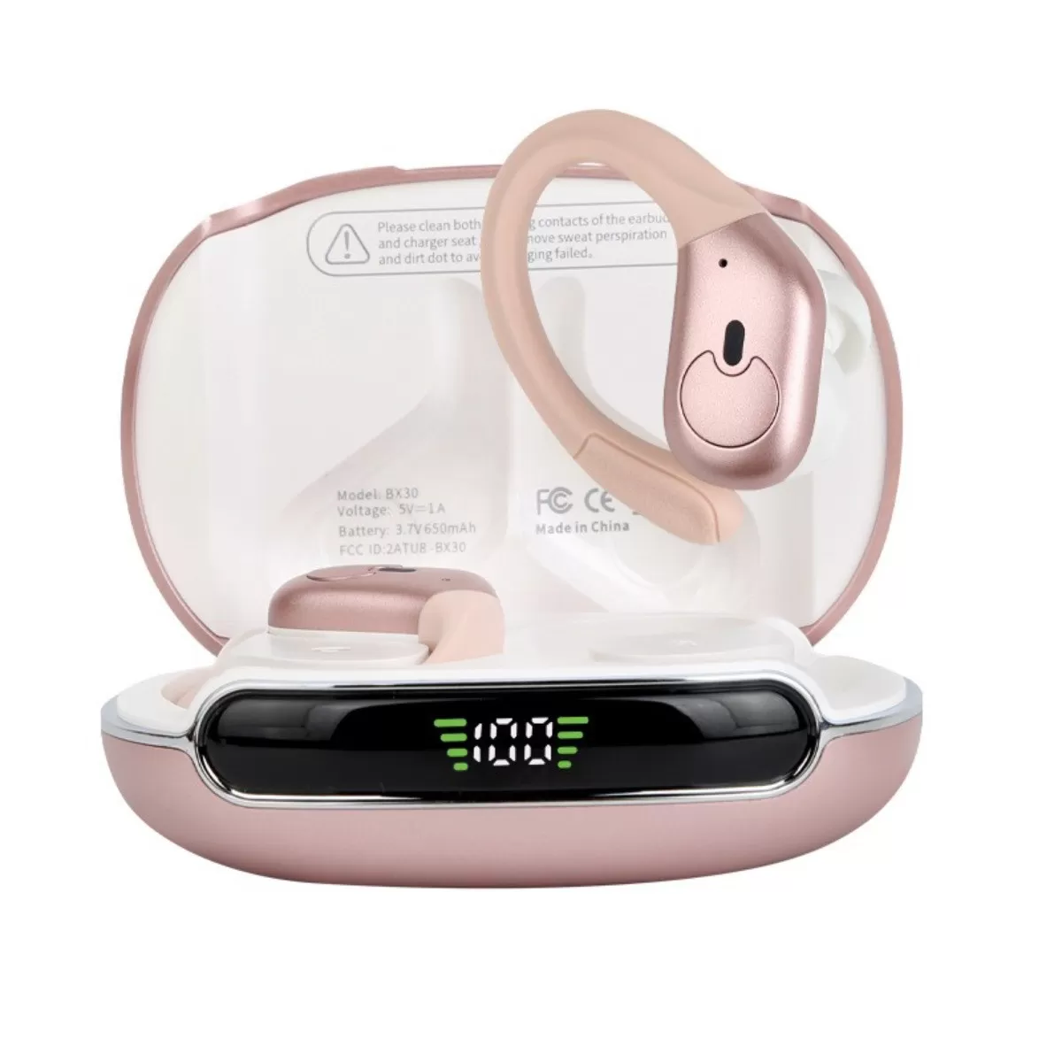 INF 2026 Brusreducerande Bluetooth-hörlurar - Ergonomiska öronkrokar TWS, Svettåliga Sporthörlurar, 480mAh Batteri Rosa