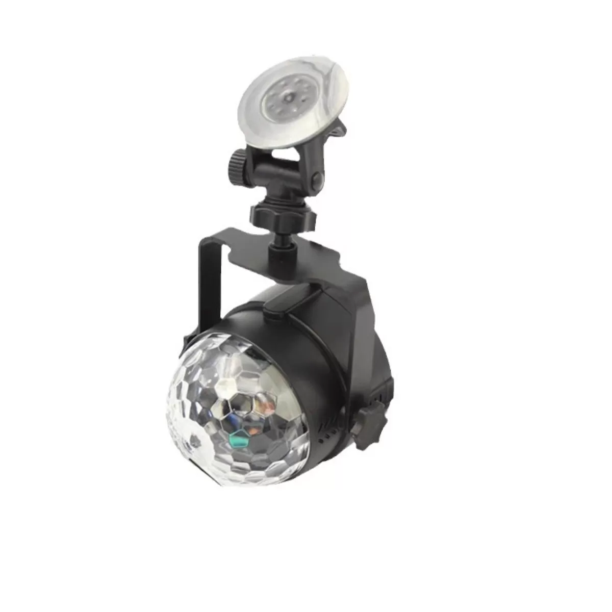 INF USB-driven mini disokula med US-plugg - 3x1W RGB kristalleffekt, ljudaktiverad, fjärrkontroll, sugkoppsfäste för bil och