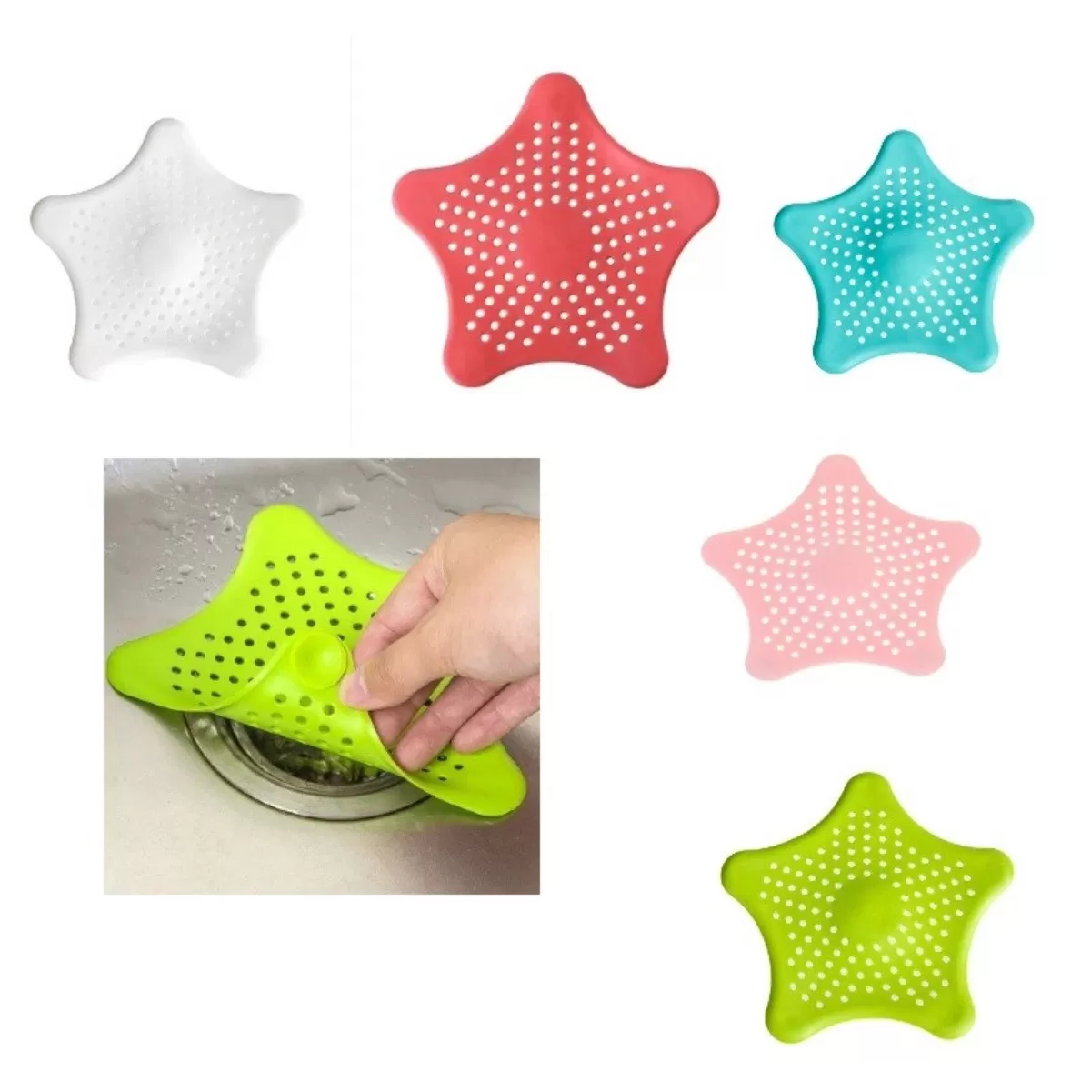 INF 5-pack Sugkoppsavloppslock i TPR 15cm – Färgade hårsamlare för vask, dusch och badkar