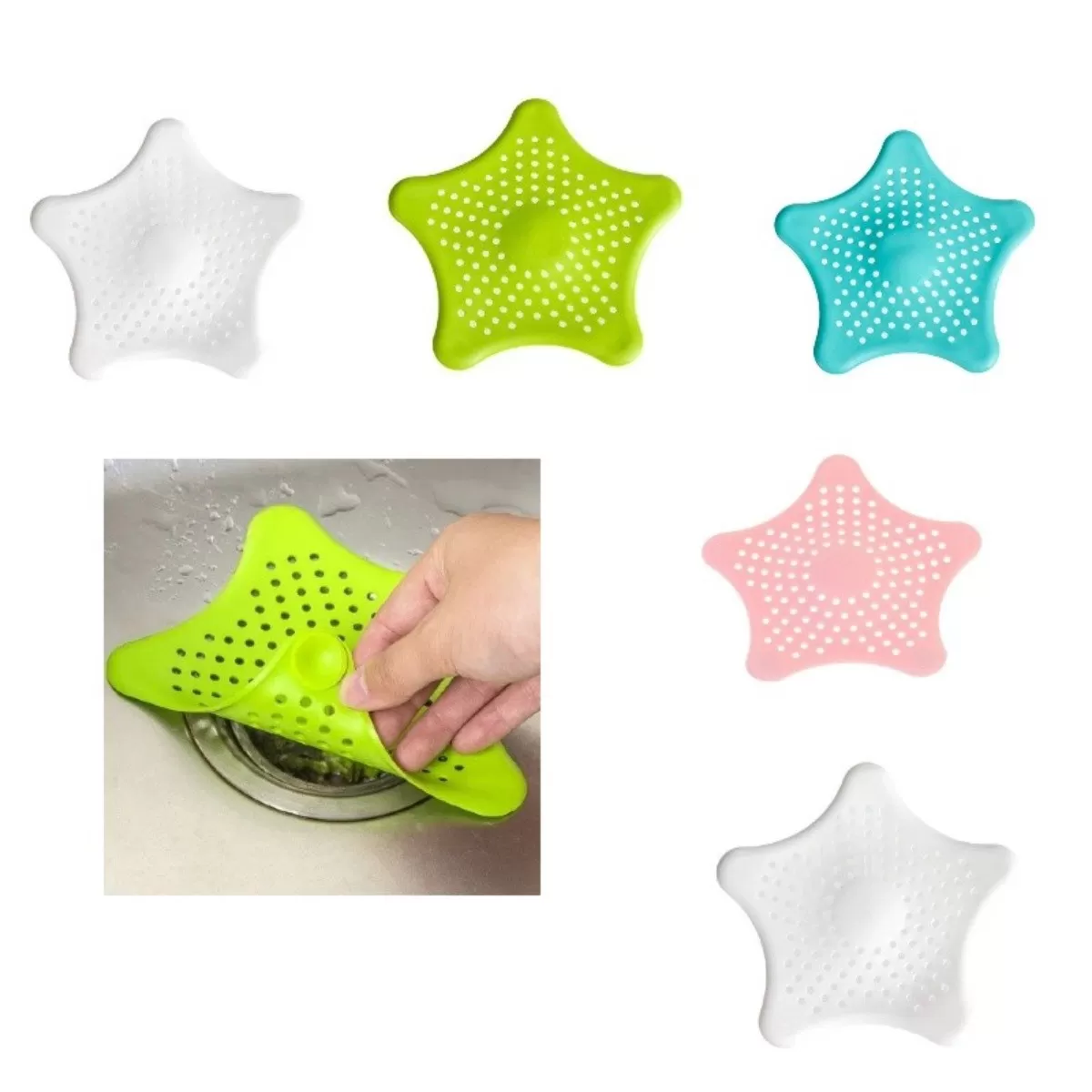 INF 5-pack TPR-avloppslock med sugkopp – 15cm x 15cm x 0.5cm, blandade färger, fångar hår och smuts för diskho, dusch och badkar