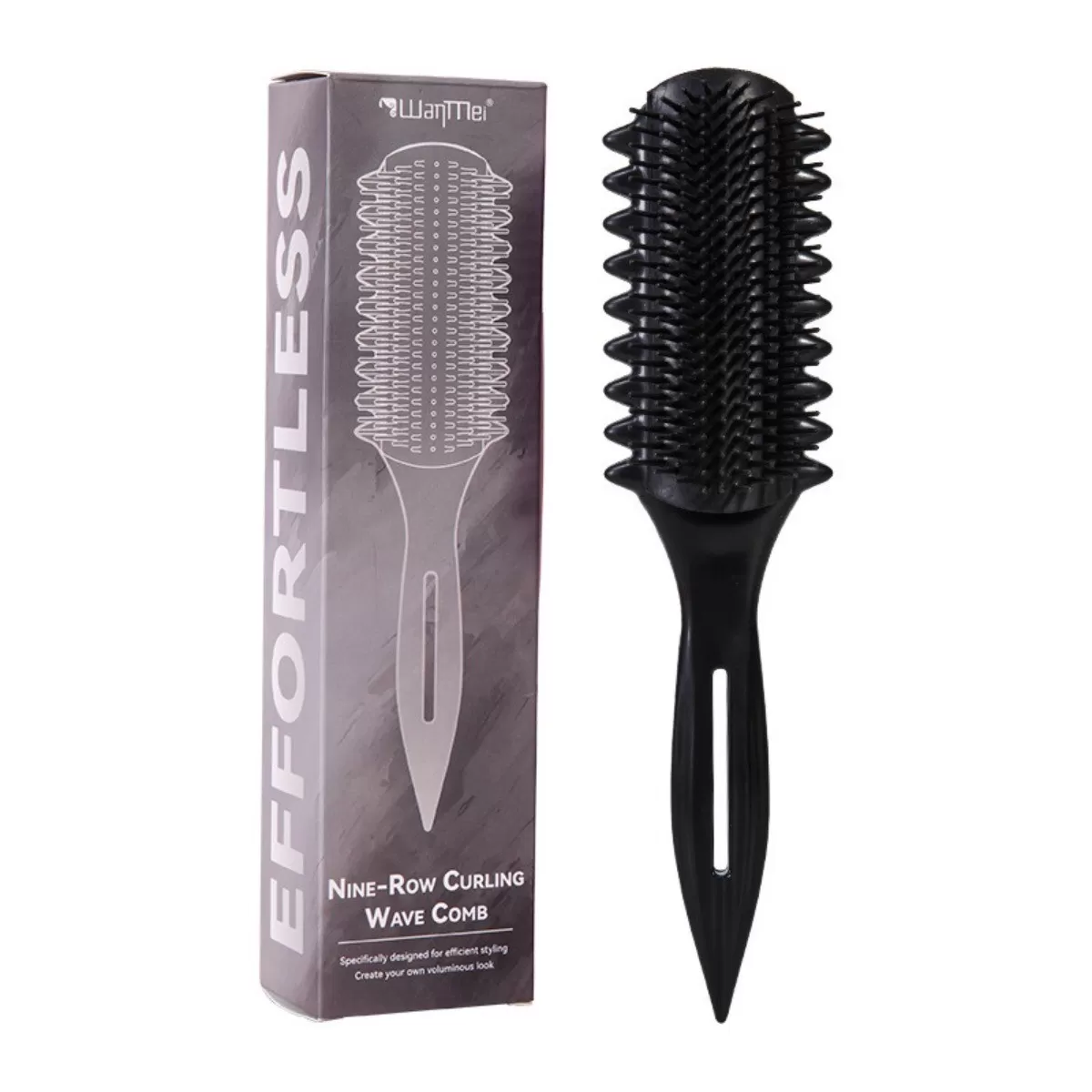 INF Avtagbar nio-radig lockdefinierande kam - volymgivande rotlyftkam med skalpmassage och spetsig avdelningsspets Svart