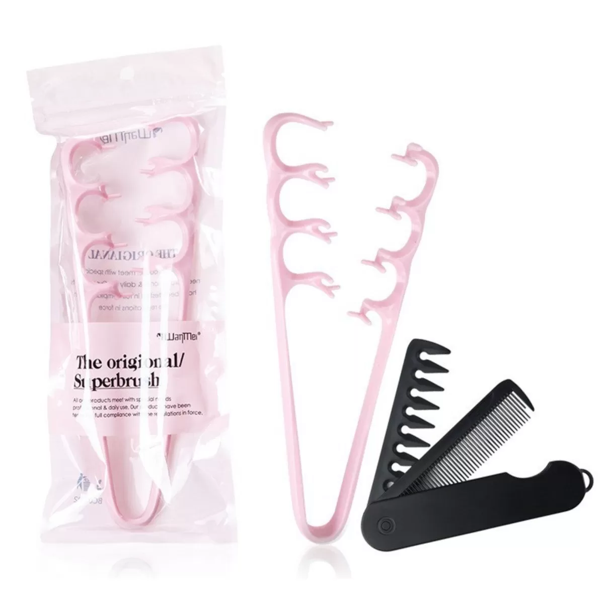 INF 2-i-1 vikbar kamset - texturerad volymstylingkam och vikbar kam med dubbla tänder för tunt platt hår, portabel resekam Rosa