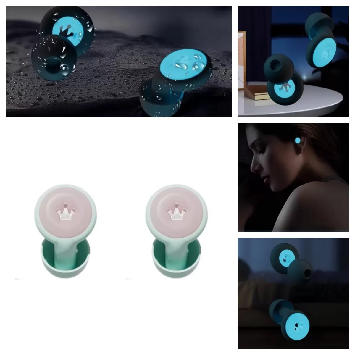 INF Par självlysande silikonöronproppar för sömn - bullerdämpande ringformat ergonomiskt utförande för sidliggare, bekväm Rosa