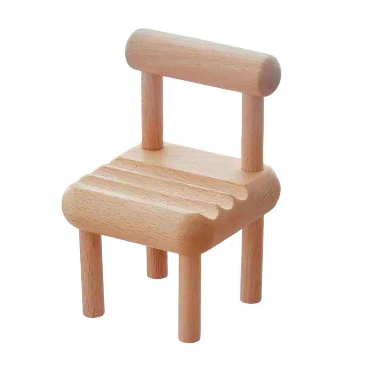 INF Stolformad telefonhållare i bokträ – polerat fler-vinklat trästativ för skrivbord, sängbord och köksbänk