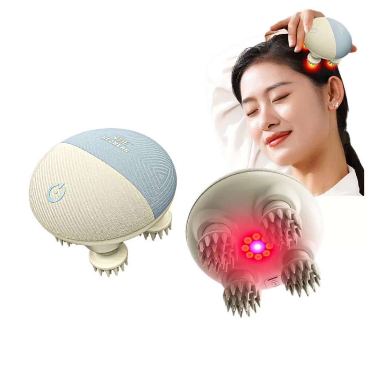 INF Laddningsbar elektrisk huvudmassager (PC+Silikon) - 100-punkters djupknådning, rött ljus, 3 lägen, 3 intensitetsnivåer,