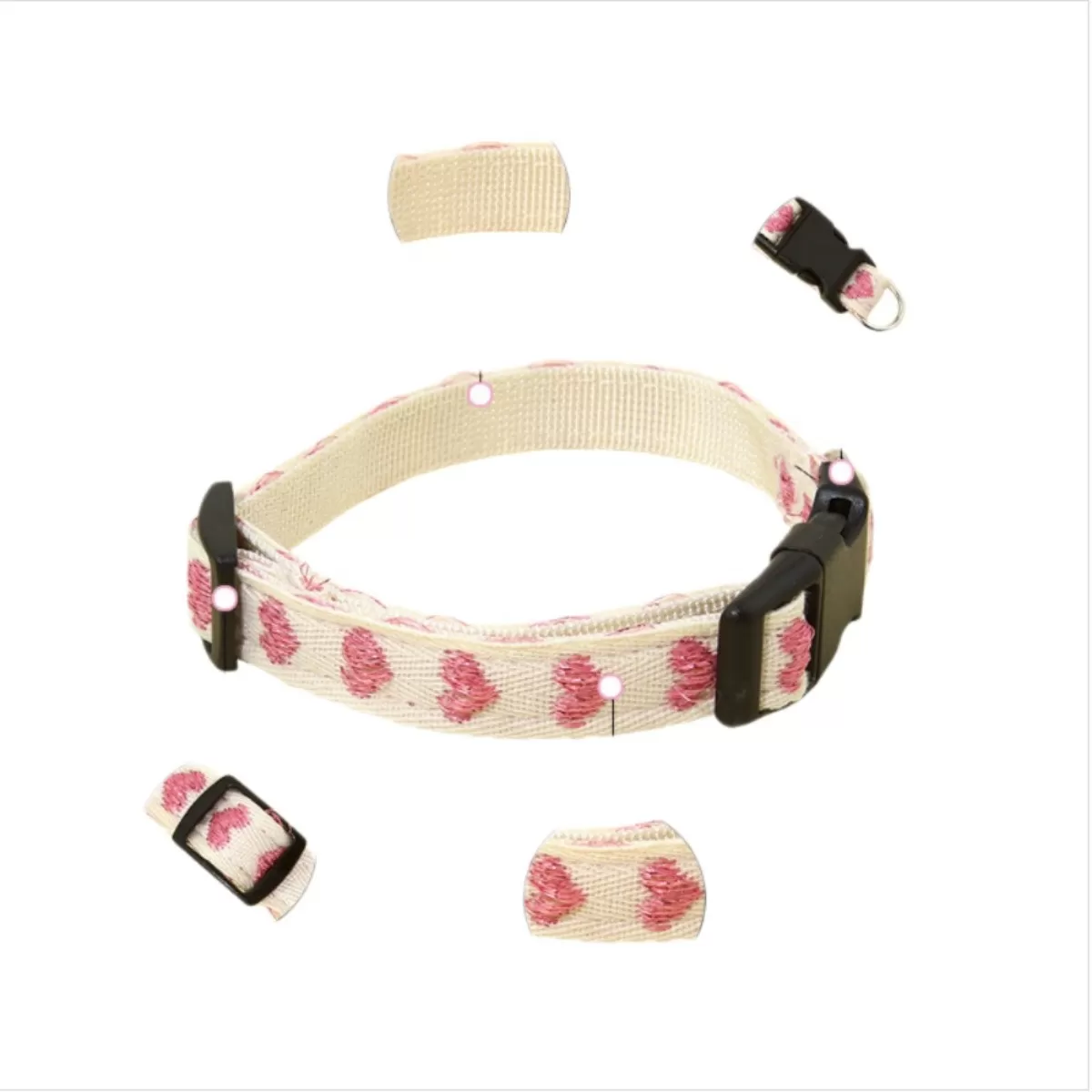 INF Bomullsrem halsband för husdjur - Mjukt justerbart rosa halsband för valpar, små hundar och katter S