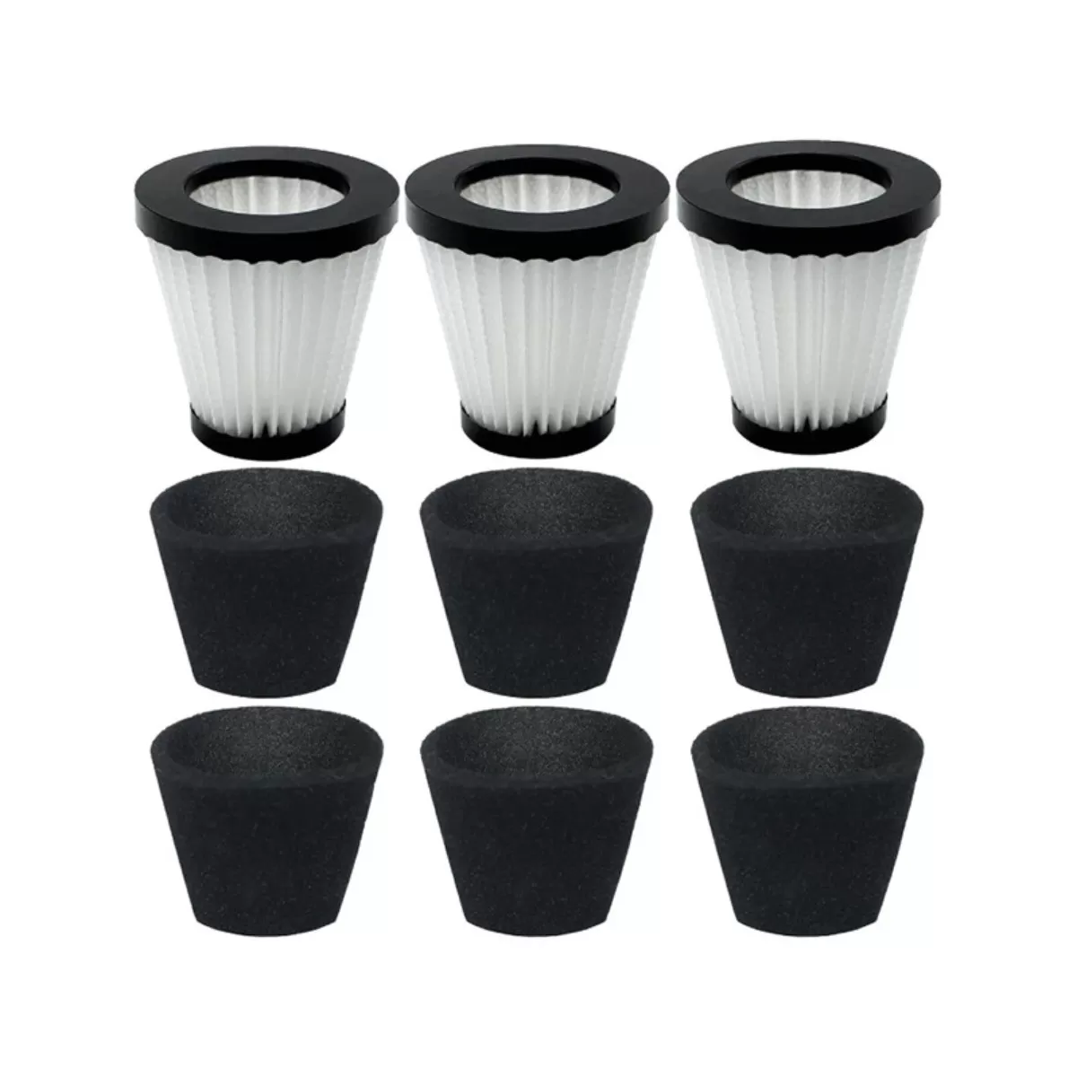 INF Ersättningsfilterkit kompatibelt med Dirt Devil F117 – 3 filterpatroner + 6 icke-vävda filterpads, svart