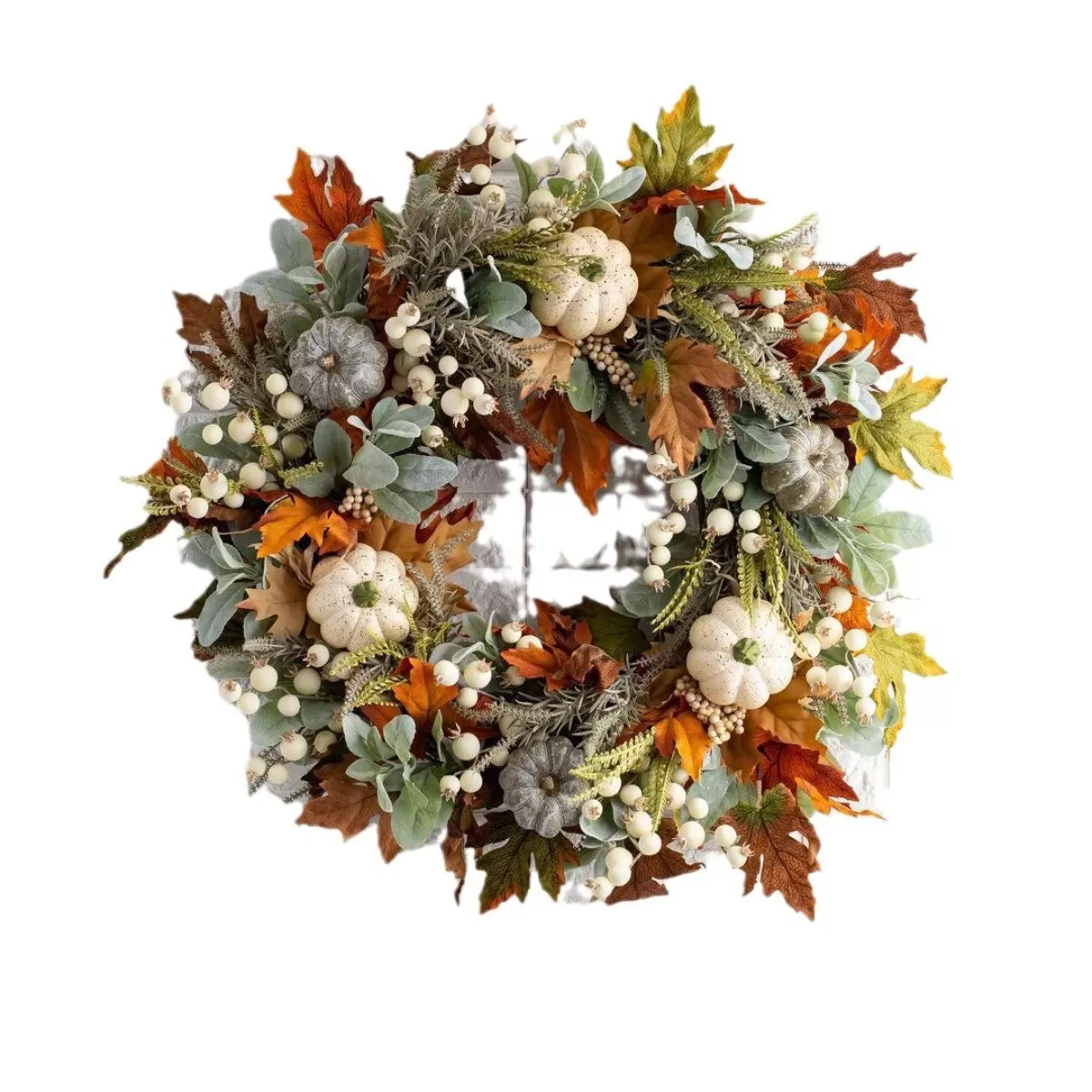 INF Krans med frostade blad och pumpor - konstgjord i Polyester+PU, flerfärgad höstpumpa dörrhänge 45.00cm