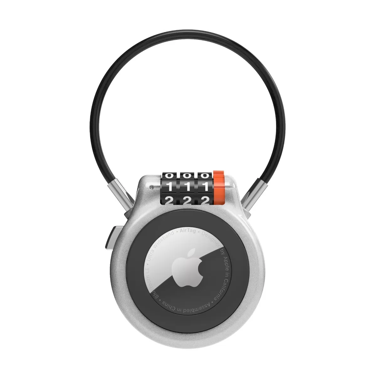 INF Antistöld kombinationslås-fodral för AirTag - heltäckande zinklegeringsskydd kompatibelt med Apple AirTag Silver