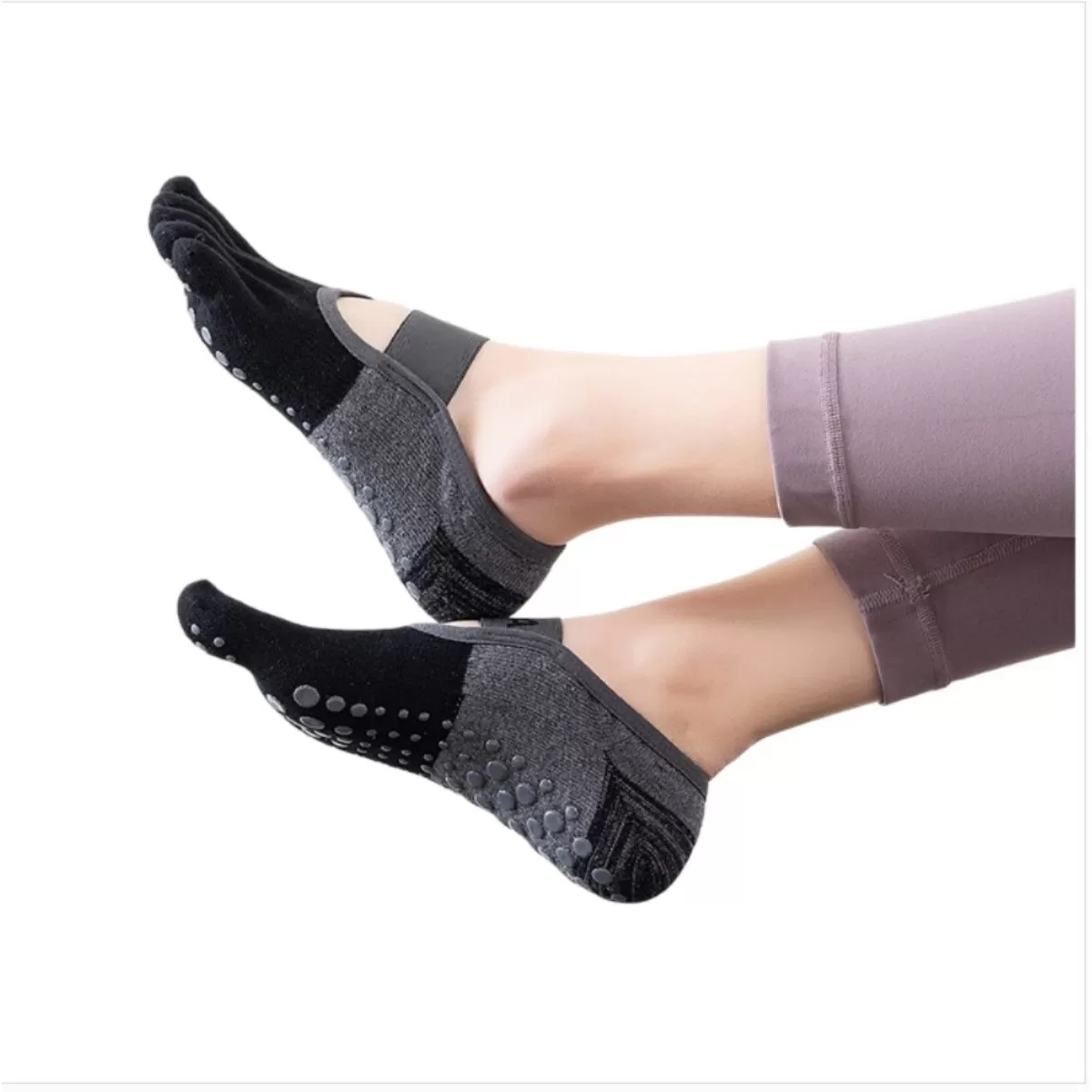 INF Professionella helsule Pilates- och yogastrumpor - femtå, halkfri silikon, polyester, flera färger Svart