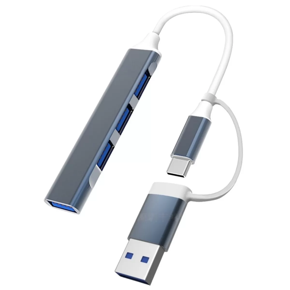 INF Två-i-ett Type-C till 4x USB-A-hubb - Aluminium multiport expansionsdocka, bärbar, kompatibelt med MacBook och Chromebook Grå