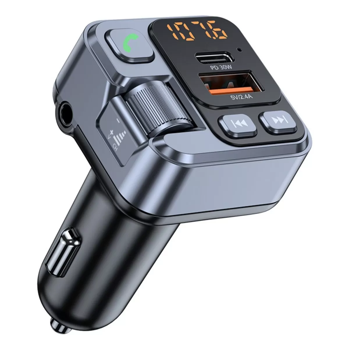 INF Bil Bluetooth MP3 FM-sändare - Bluetooth 5.1, Dual USB 5V 2.4A + PD30W, Handsfree-samtal, Kompakt svart ABS