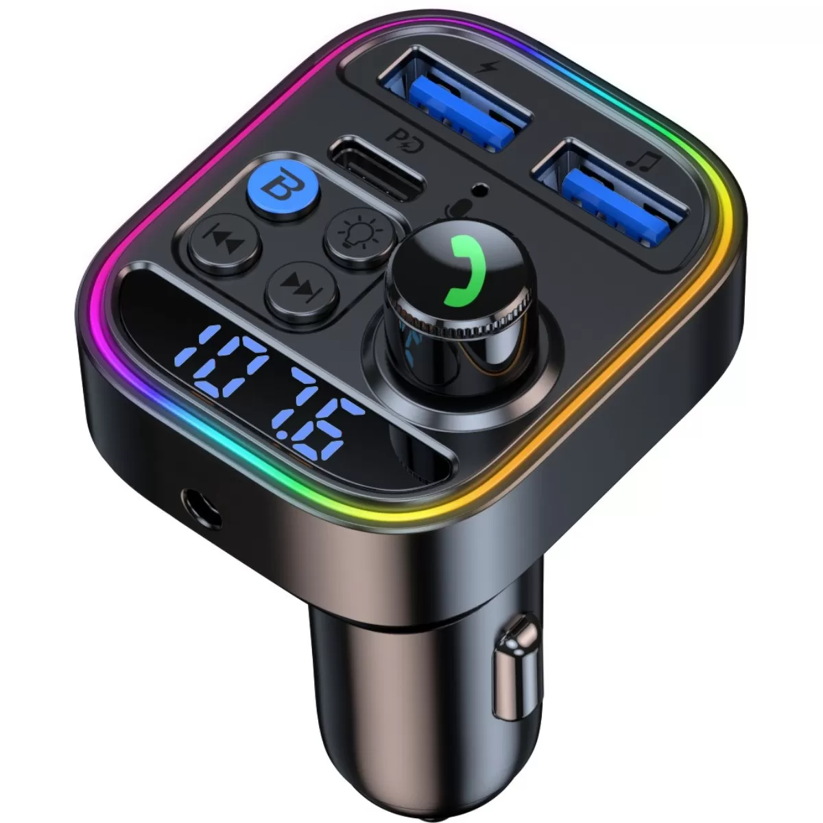 INF Bil Bluetooth MP3 FM-sändare – Bluetooth 5.3, PD 30W Dual USB (5V 2.4A), Handsfree-samtal