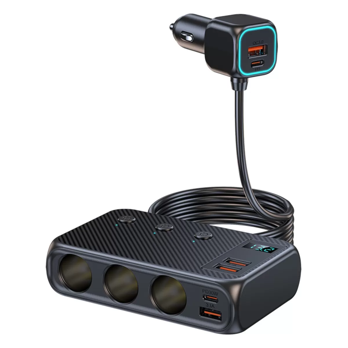 INF Dual USB bil-laddare med USB-C PD 30w & QC3.0, digital voltvisning, 12-24v snabbladdning