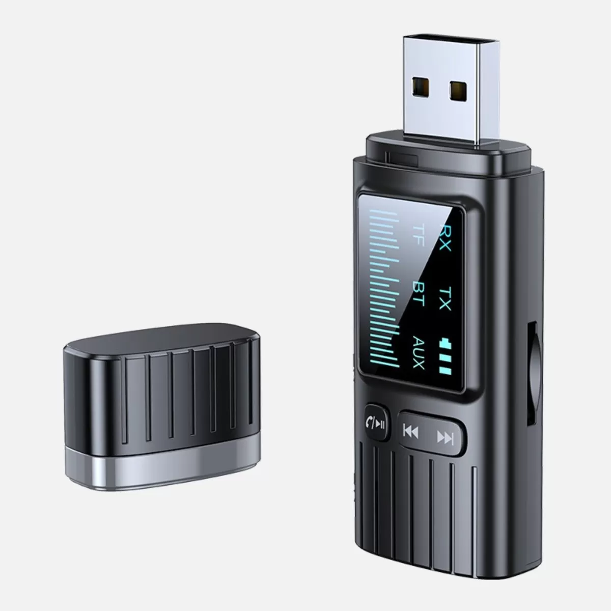INF Bluetooth-ljudadapter – USB-driven Bluetooth 5.4 sändare/mottagare med 3.5mm stereo, 10m räckvidd och handsfree-samtal