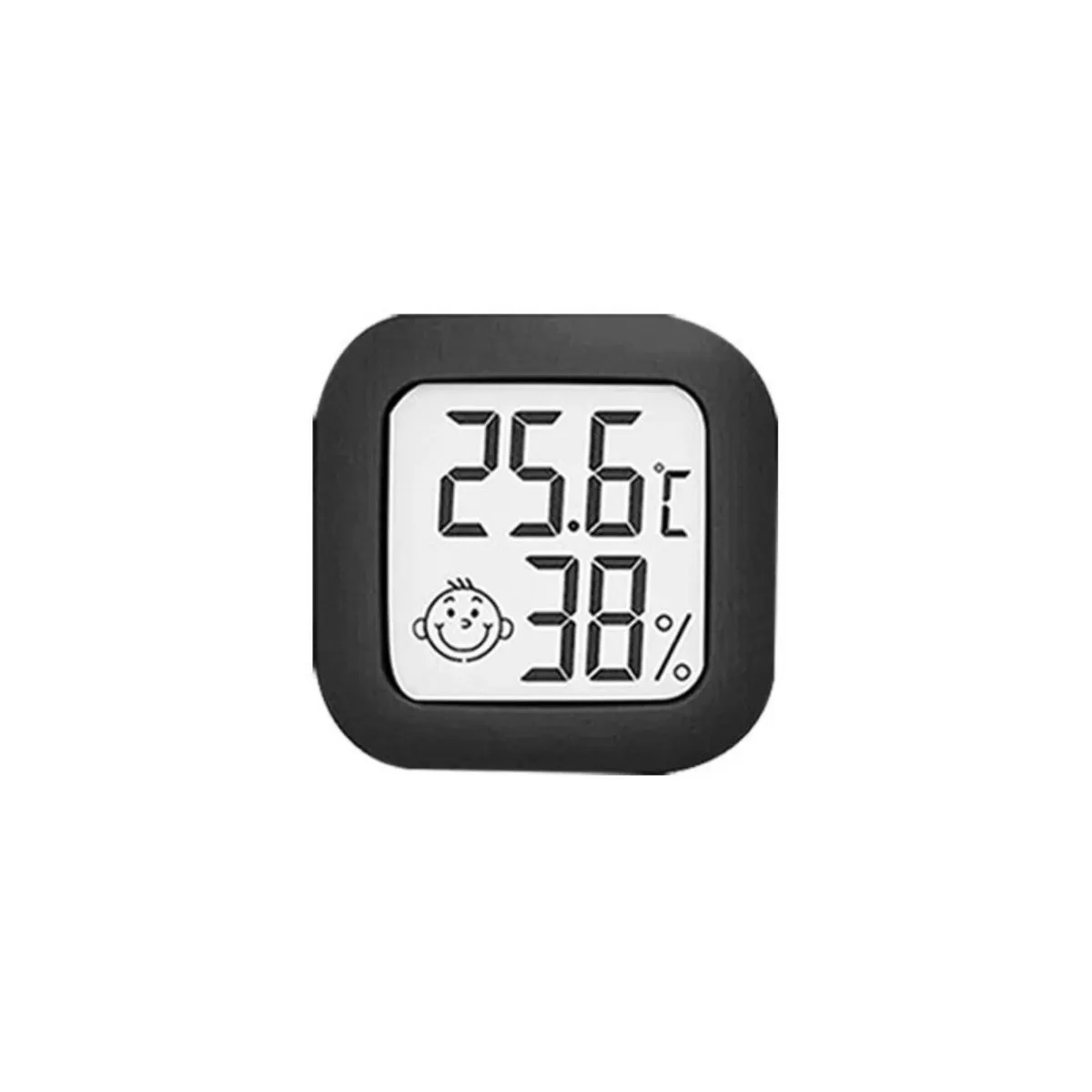 INF Mini smiley-ansikte inomhus elektronisk termometer och hygrometer - Realtids temperatur och luftfuktighet, utbytbart Svart
