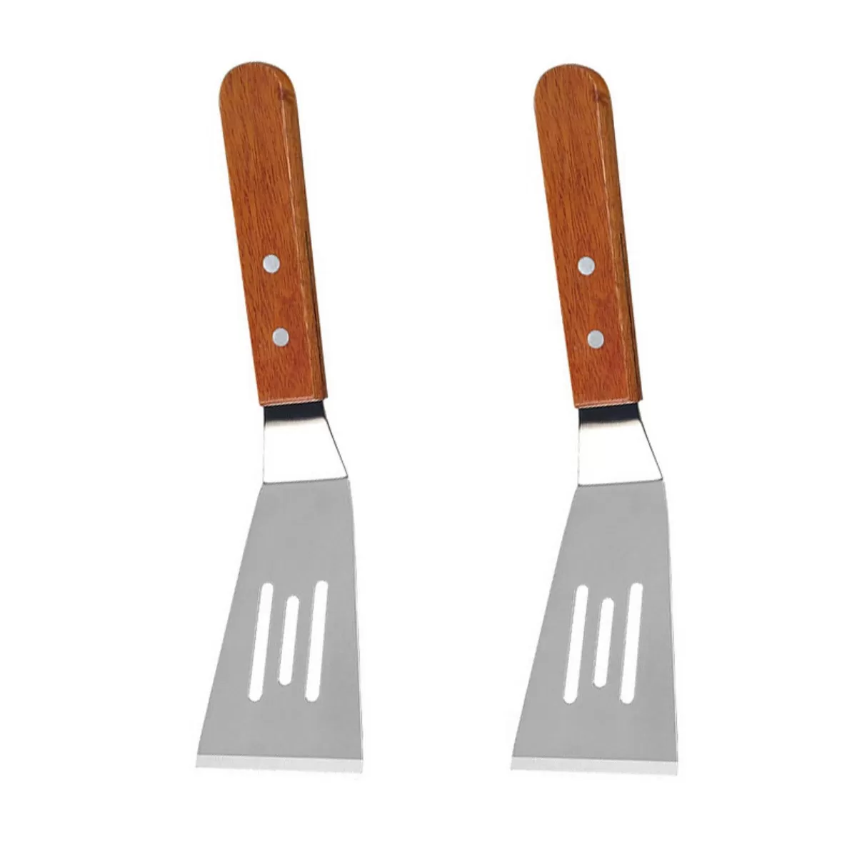 INF Teppanyaki-vändare 901 med trähandtag, liten slitsad spatel 2-pack – rostfritt stål för stek och BBQ