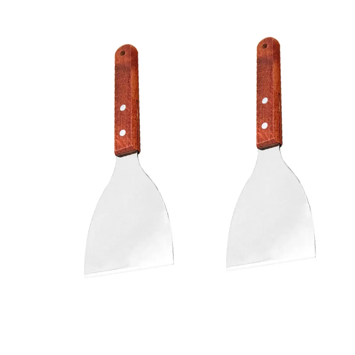 INF Teppanyakispade 912 Liten spatel med trähandtag och rak kant (2 st) - Rostfritt stål, silverfärgad stekhäll
