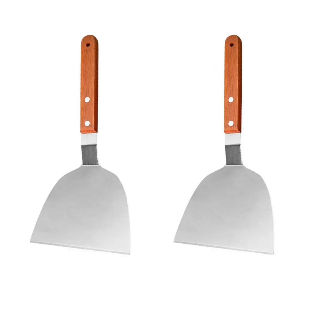 INF Teppanyakistekspade 909A, Liten burgerstekspade 2-pack med trähandtag, rostfritt stål för stekplatta