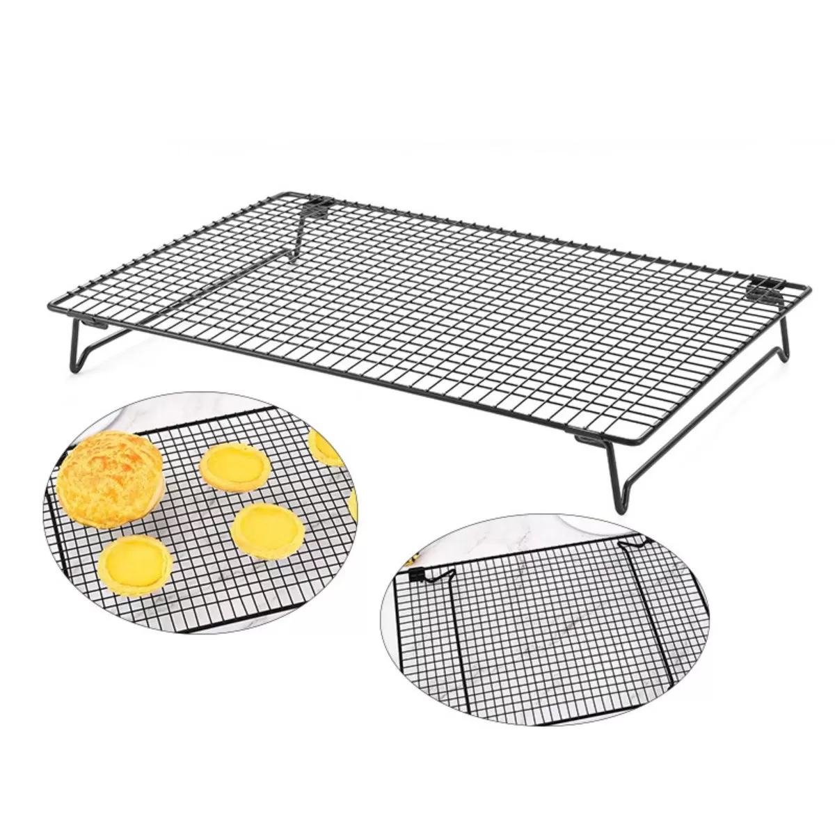 INF Fällbart avsvalningsgaller för bakning 42.8x28x7.5cm - lågkolhaltigt stål, multifunktionellt kak- och brödgaller för