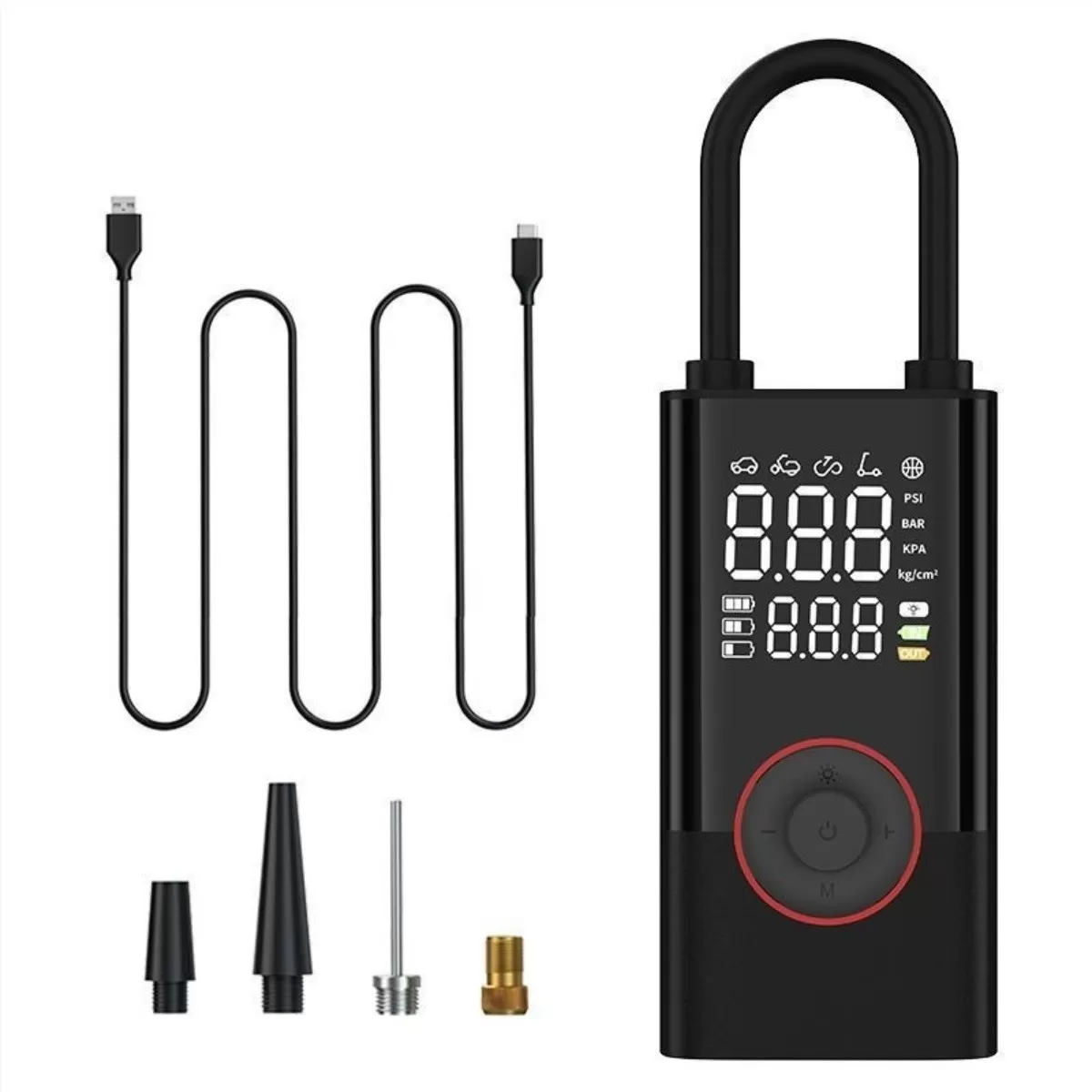 INF Trådlös däckpump - Bärbar uppladdningsbar bil-, cykel- & motorcykelpump med dubbel digital display, 2000x2mah batteri,